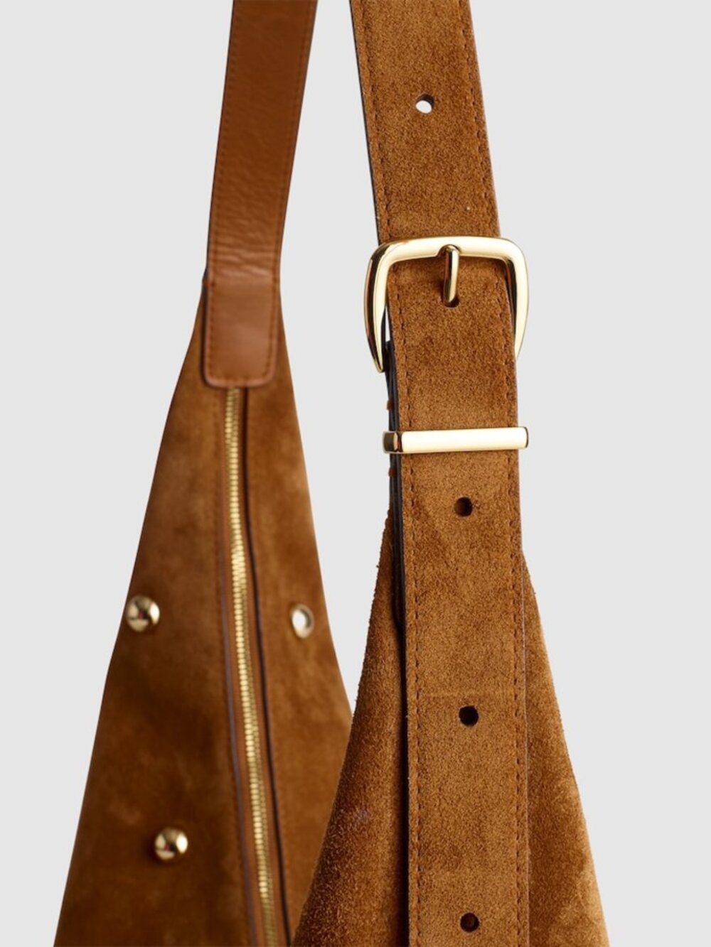 NWT The Essential Curve Shoulder Bag (Studed Suede/Dried Acorn) - Picture 3 of 15